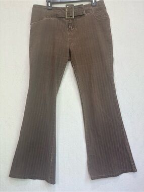 Vintage Solo Jeans Y2k Brown Pinstripe Flare Jeans with Buckle Waist Sz 12